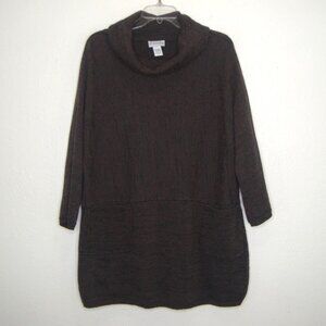Soft Surroundings Brown Black Cowl Neck Cotton Blend Tunic Sweater Size L/XL